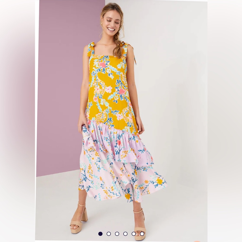 NWT Alivia The Lilly Fantasy Floral Sunshine slip midi tie shoulder summer dress